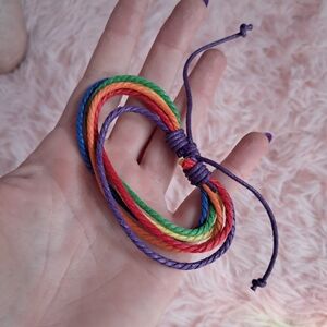 Hot Topic Rainbow Cord Adjustable Bracelet - Red Orange Yellow Green Blue Purple
